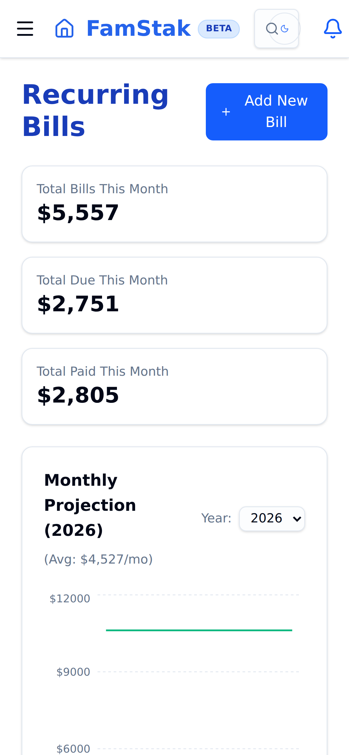 Bills mobile preview