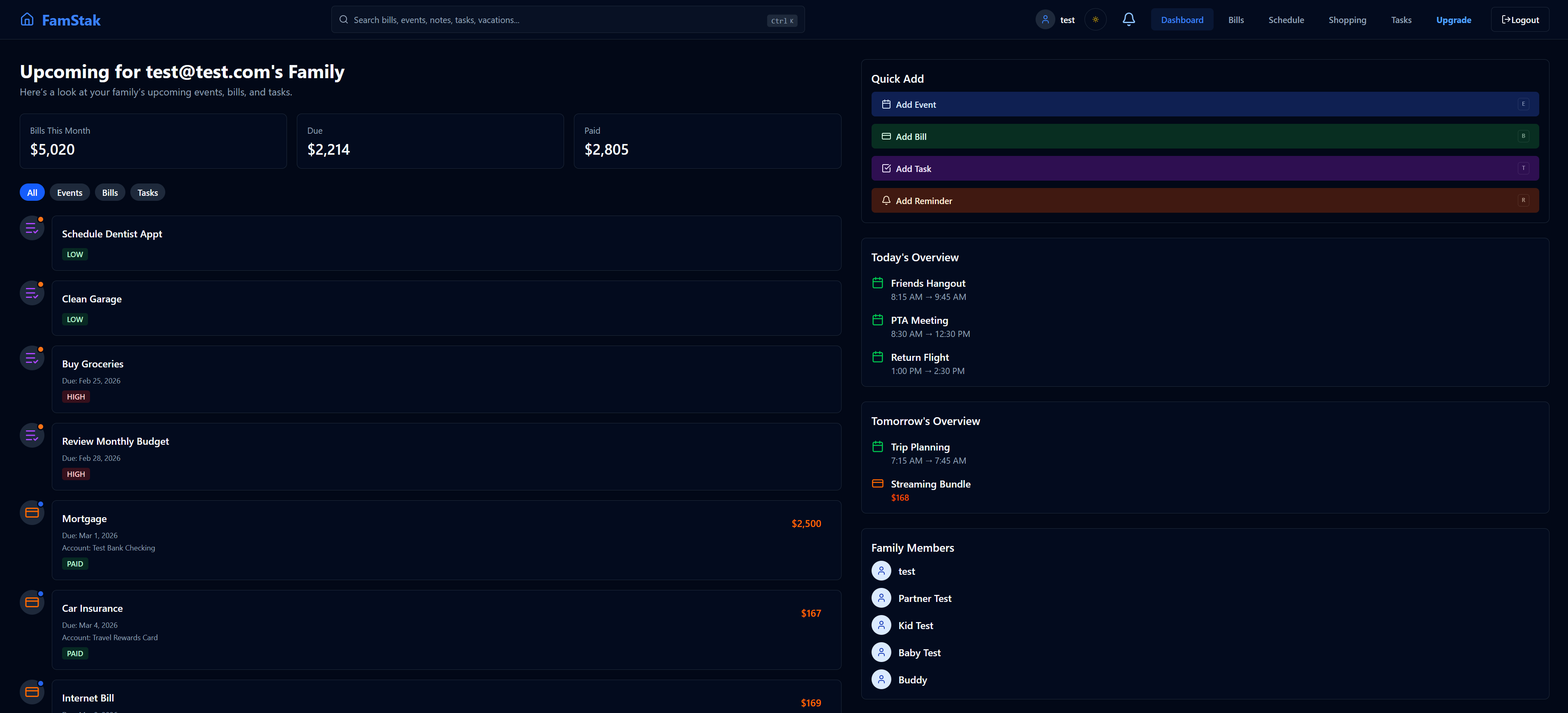 FamStak dashboard preview